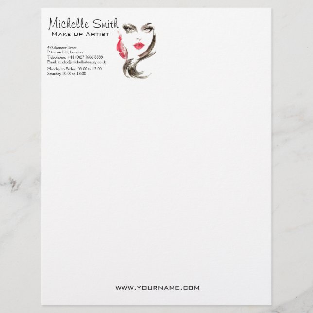 Watercolor face makeup artist branding custom letterhead (Front)