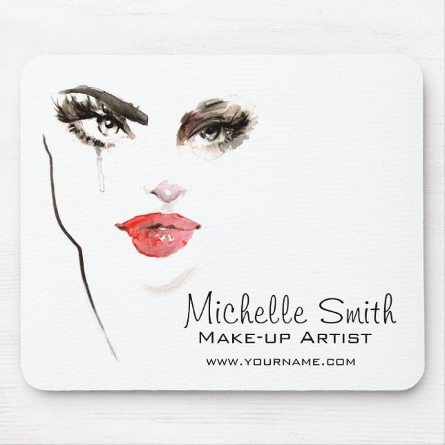 Watercolor face makeup artist branding mouse mat (Front)