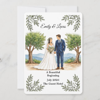 Watercolor Faceless Couple Wedding Invitation