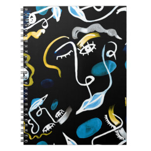 Watercolor faces and geometric shapes abstract ill notebook