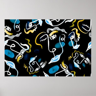 Watercolor faces and geometric shapes abstract ill poster
