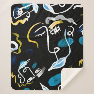 Watercolor faces and geometric shapes abstract ill sherpa blanket