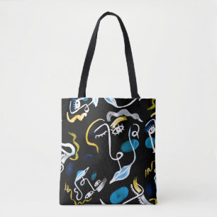 Watercolor faces and geometric shapes abstract ill tote bag