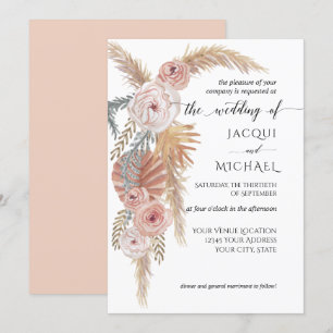 Watercolor Faded Floral BOHO Pampas Grass Foliage Invitation