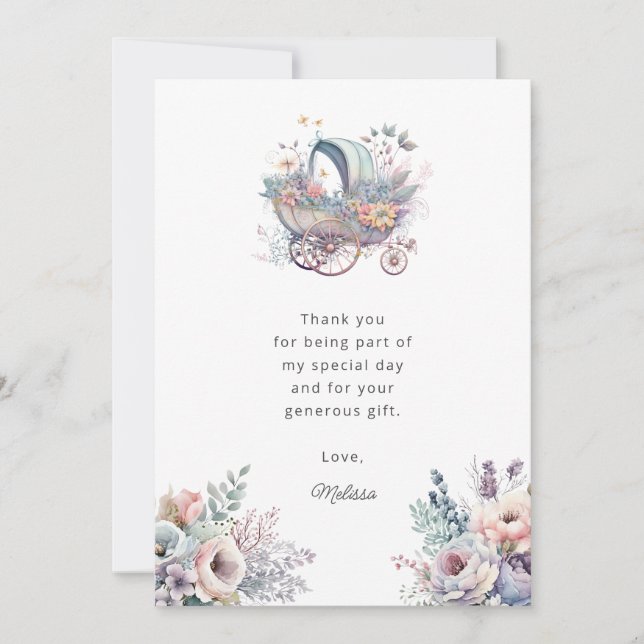 Watercolor Fairy Baby Stroller Shower Thank You Card (Front)