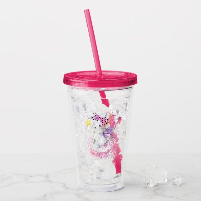 Watercolor Fairy Bunny Acrylic Tumbler (Front Ice)