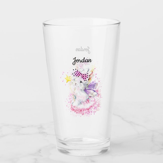 Watercolor Fairy Bunny | Add Your Name Glass (Front)