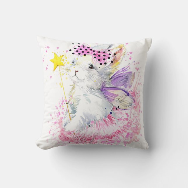 Watercolor Fairy Bunny Cushion (Front)