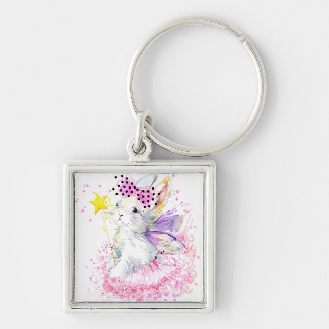 Watercolor Fairy Bunny Key Ring (Front)