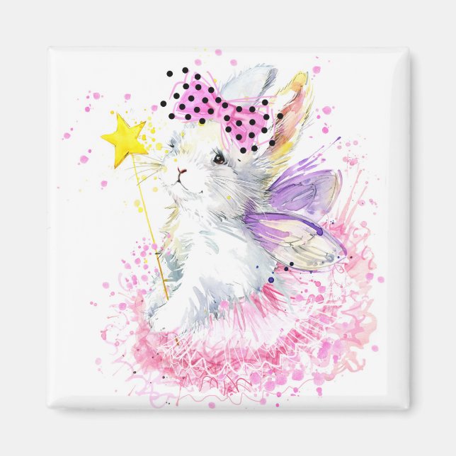 Watercolor Fairy Bunny Magnet (Front)