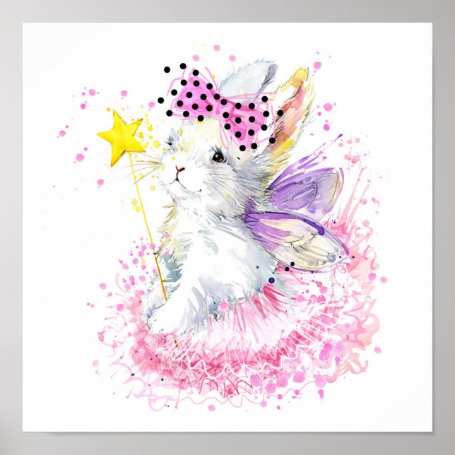 Watercolor Fairy Bunny Poster (Front)