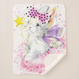 Watercolor Fairy Bunny Sherpa Blanket
