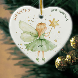 Watercolor Fairy Custom Girl First Christmas Ceramic Tree Decoration