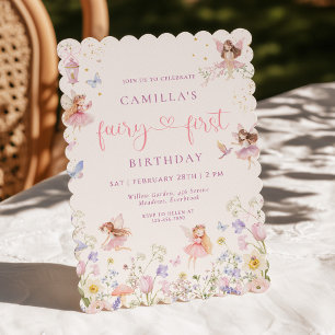 Watercolor Fairy First Birthday Invitation