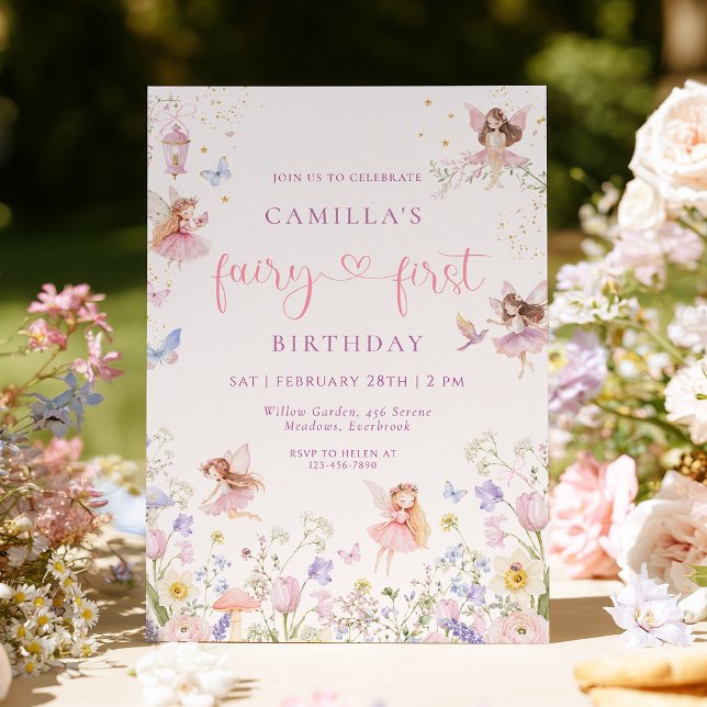 Watercolor Fairy First Birthday Invitation (Creator Uploaded)