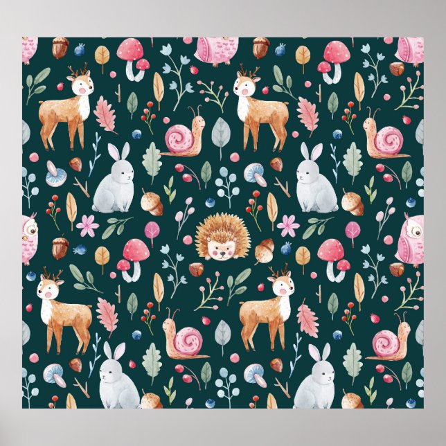 Watercolor Fairy Forest Children's Pattern Poster (Front)