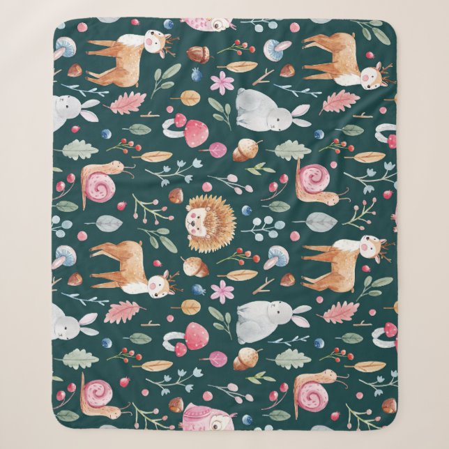 Watercolor Fairy Forest Children's Pattern Sherpa Blanket (Front)