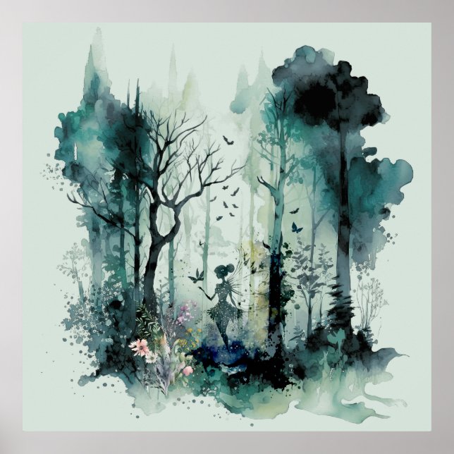 Watercolor Fairy in Forest Poster (Front)
