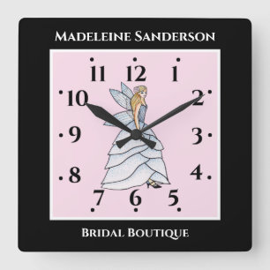 Watercolor Fairy Princess Fashion Illustration Square Wall Clock