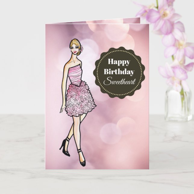 Watercolor Fairy Princess White Gray Petal Dress Card (Orchid)