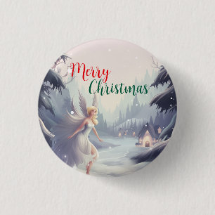 Watercolor fairy snowflake merry Xmas tree party 3 Cm Round Badge
