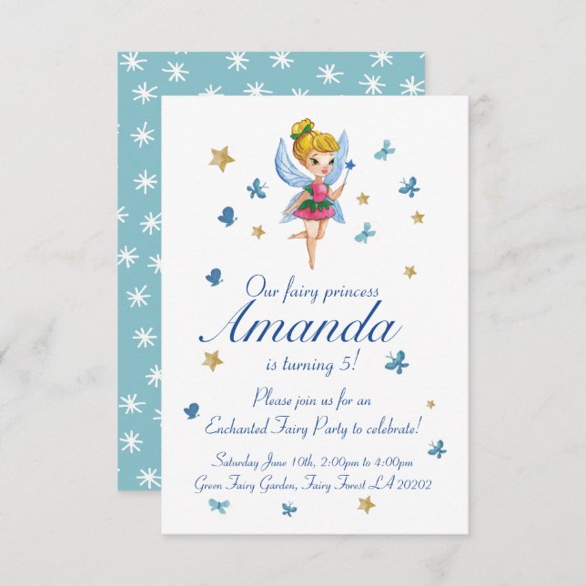 Watercolor Fairy Tale Princess  Butterfly Birthday Invitation (Front/Back)