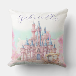 Watercolor Fairy Tale Theme Castle & Carriage Cushion