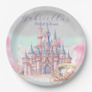 Watercolor Fairy Tale Theme Castle & Carriage Paper Plate