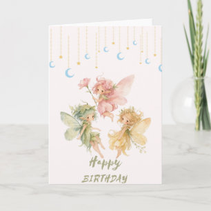 Watercolor Fairy Trio Happy Birthday Card - Celest