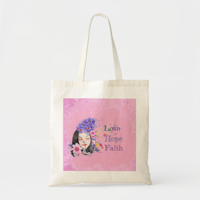 watercolor faith hope love tote bag (Front)