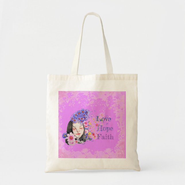 watercolor faith hope love tote bag (Front)