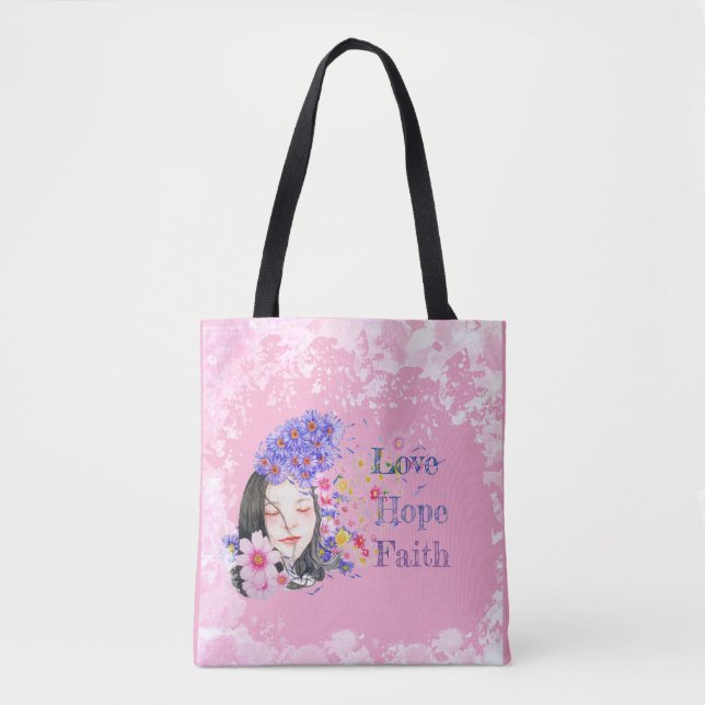watercolor faith hope love tote bag (Front)