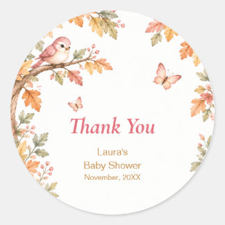Watercolor Fall Autumn Baby Girl Shower Thank You Classic Round Sticker