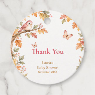 Watercolor Fall Autumn Baby Girl Shower Thank You Favour Tags