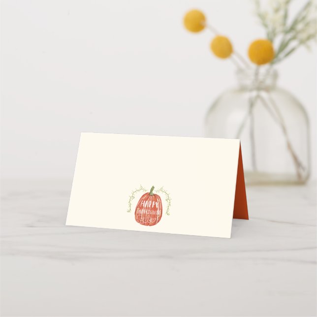Watercolor Fall Autumn | Happy Thanksgiving Place Card (Front)