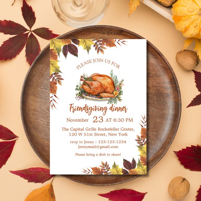 watercolor fall autumn leaves friendsgiving dinner invitation (Creator Uploaded)