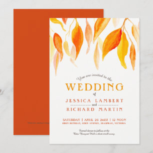 Watercolor fall autumn leaves wedding invitation