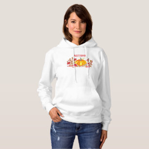 Watercolor Fall Autumn Pumpkin Leaves Floral Hoodie