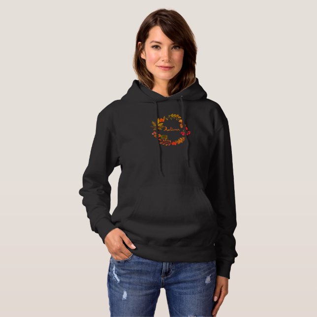 Watercolor Fall Autumn Pumpkin Leaves Floral Hoodie (Front Full)