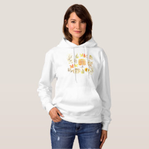 Watercolor Fall Autumn Pumpkin Leaves Floral Hoodie