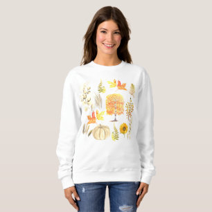 Watercolor Fall Autumn Pumpkin Leaves Floral Sweatshirt