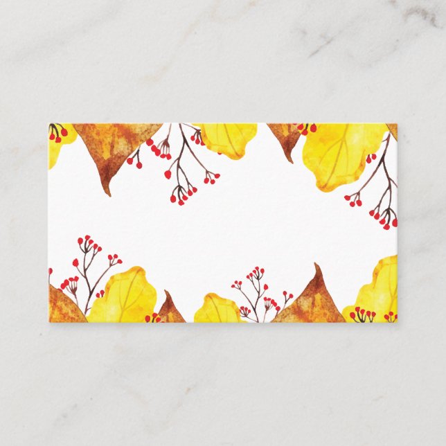 Watercolor Fall Autumn Thanksgiving Foliage Place Card (Front)