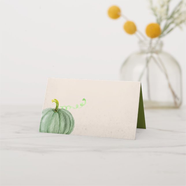 Watercolor Fall Autumn Thanksgiving Pumpkin Place Card (Front)