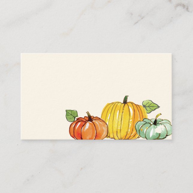 Watercolor Fall Autumn Thanksgiving Pumpkin Place Card (Front)