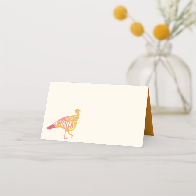 Watercolor Fall Autumn Thanksgiving Turkey Place Card (Front)