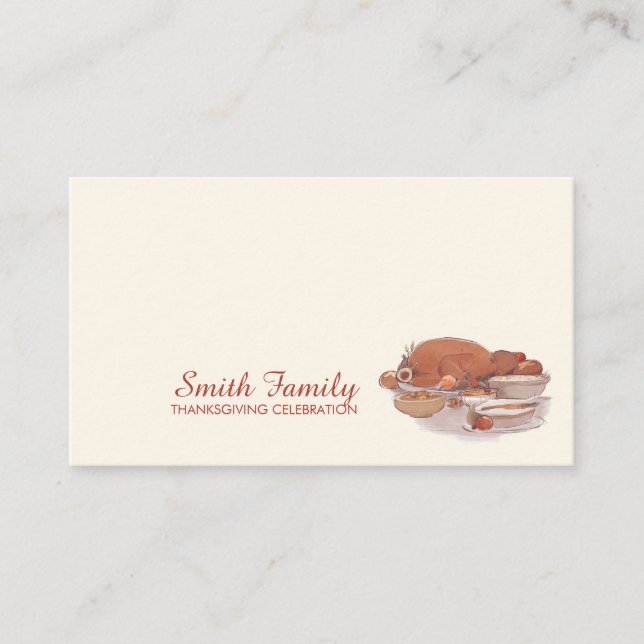 Watercolor Fall Autumn Thanksgiving Turkey Place Card (Front)