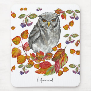 Watercolor fall beautiful owl and leaves canvas pr mouse mat