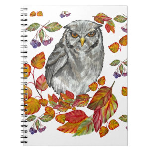 Watercolor fall beautiful owl and leaves grocery b notebook