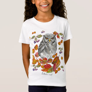 Watercolor fall beautiful owl and leaves T-Shirt