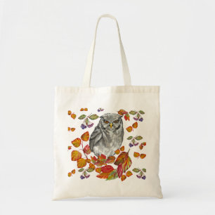 Watercolor fall beautiful owl and leaves tote bag